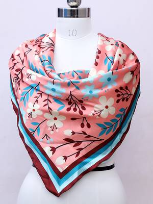 women's stylish square satin trendy digital printed fashion head neck scarf stole wrap hijab dupatta 1