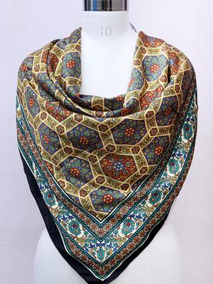 women's stylish square satin trendy digital printed fashion head neck scarf stole wrap hijab dupatta 1