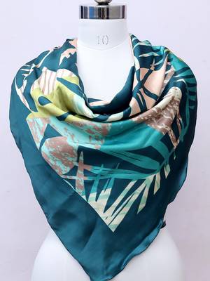 women's stylish square satin trendy digital printed fashion head neck scarf stole wrap hijab dupatta 1