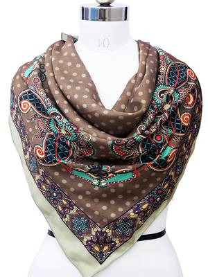 women's stylish square satin trendy digital printed fashion head neck scarf stole wrap hijab dupatta 1