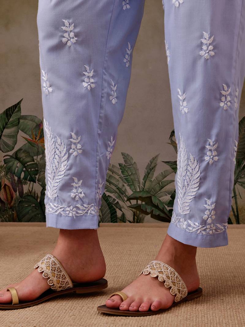 Hand Embroidered Mauve Cotton Lucknowi Chikankari Co-Ord Set 