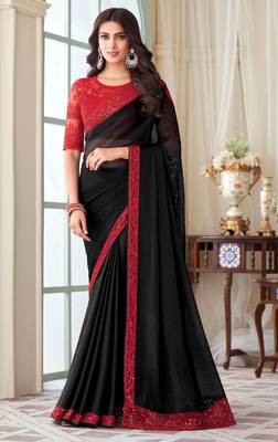 Black Silk Embellished Saree,Sari Comes With Embroidered Blouse 1
