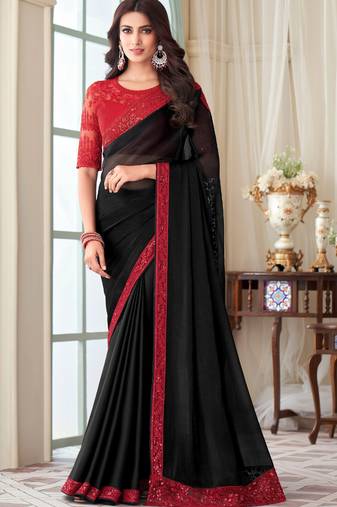 Black Silk Embellished Saree,Sari Comes With Embroidered Blouse