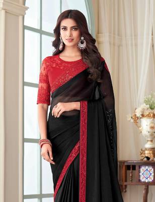 Black Silk Embellished Saree,Sari Comes With Embroidered Blouse 2