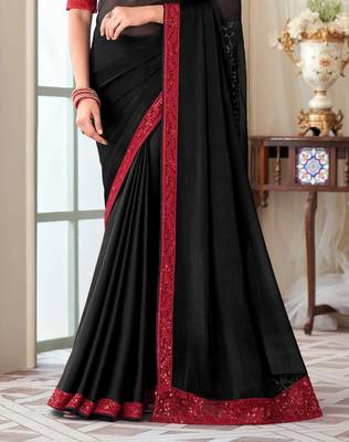 Black Silk Embellished Saree,Sari Comes With Embroidered Blouse 3