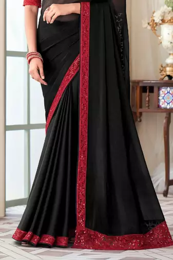 Black Silk Embellished Saree,Sari Comes With Embroidered Blouse