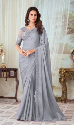 Grey Silk Embellished Saree,Sari Comes With Embroidered Blouse 1