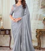 Grey Silk Embellished Saree,Sari Comes With Embroidered Blouse