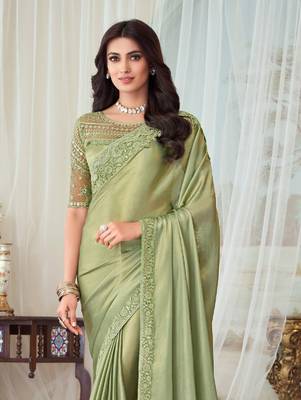 Pista Green Silk Embellished Saree,Sari Comes With Embroidered Blouse 2