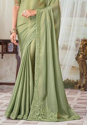 Pista Green Silk Embellished Saree,Sari Comes With Embroidered Blouse 3