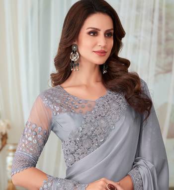 Grey Silk Embellished Saree,Sari Comes With Embroidered Blouse 4