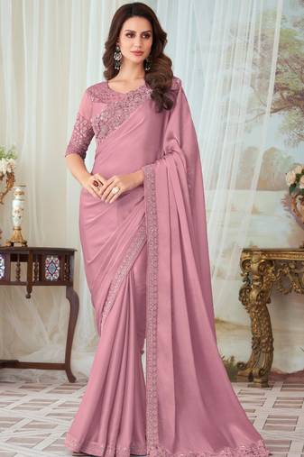 Pink Silk Embellished Saree,Sari Comes With Embroidered Blouse
