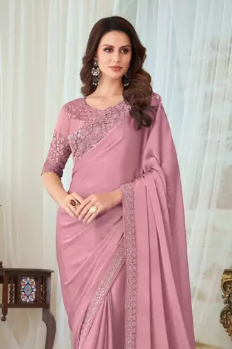 Pink Silk Embellished Saree,Sari Comes With Embroidered Blouse