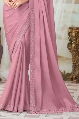 Pink Silk Embellished Saree,Sari Comes With Embroidered Blouse