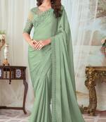 Pista Green Silk Designer Saree,Sari Comes With Embroidered Blouse