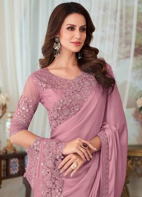 Pink Silk Embellished Saree,Sari Comes With Embroidered Blouse 4