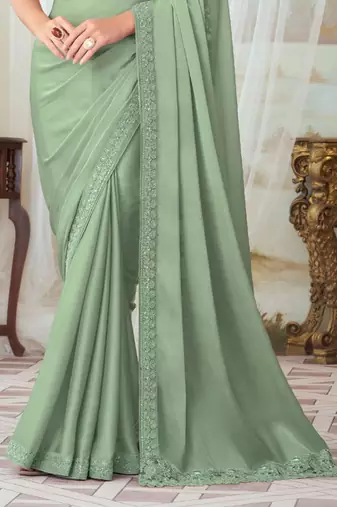 Pista Green Silk Designer Saree,Sari Comes With Embroidered Blouse