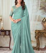 Sea Green Silk Embellished Saree,Sari Comes With Embroidered Blouse