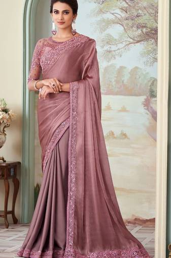 Mauve Silk Embellished Saree,Sari Comes With Embroidered Blouse