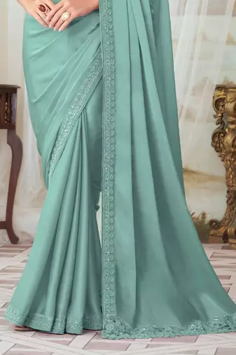 Sea Green Silk Embellished Saree,Sari Comes With Embroidered Blouse