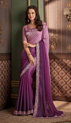 Purple Silk Stylish Embellished Saree,Sari Comes With Embroidered Blouse 1