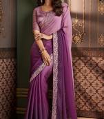 Purple Silk Stylish Embellished Saree,Sari Comes With Embroidered Blouse
