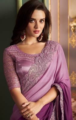Purple Silk Stylish Embellished Saree,Sari Comes With Embroidered Blouse 2