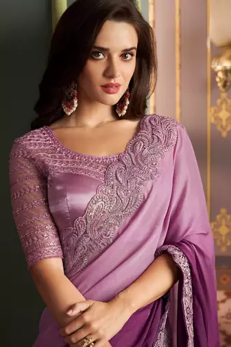 Purple Silk Stylish Embellished Saree,Sari Comes With Embroidered Blouse