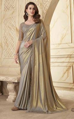 Beige Silk Embellished Saree,Sari Comes With Embroidered Blouse 1