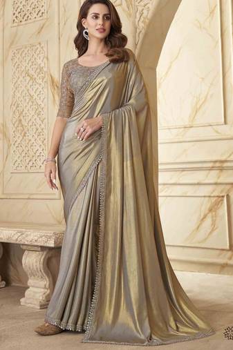 Beige Silk Embellished Saree,Sari Comes With Embroidered Blouse