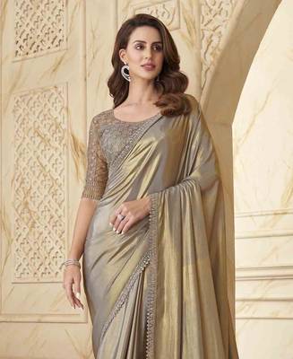 Beige Silk Embellished Saree,Sari Comes With Embroidered Blouse 2