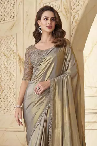 Beige Silk Embellished Saree,Sari Comes With Embroidered Blouse