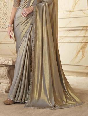 Beige Silk Embellished Saree,Sari Comes With Embroidered Blouse 3