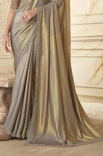 Beige Silk Embellished Saree,Sari Comes With Embroidered Blouse