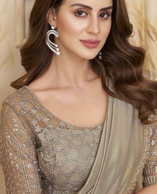 Beige Silk Embellished Saree,Sari Comes With Embroidered Blouse 4
