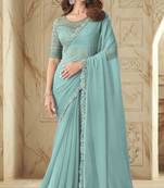 Sea Green Georgette Embellished Saree,Sari Comes With Embroidered Blouse