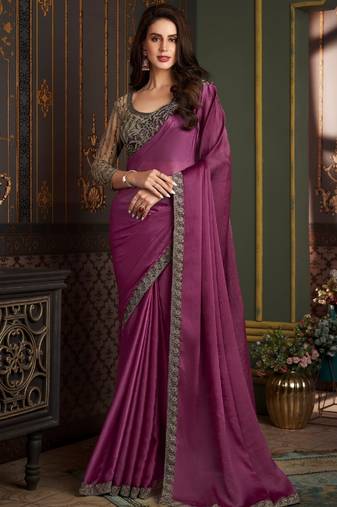 Pink Chiffon Stylish Embellished Saree,Sari Comes With Embroidered Blouse