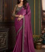 Pink Chiffon Stylish Embellished Saree,Sari Comes With Embroidered Blouse