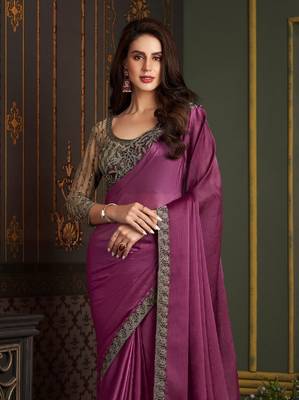 Pink Chiffon Stylish Embellished Saree,Sari Comes With Embroidered Blouse 2