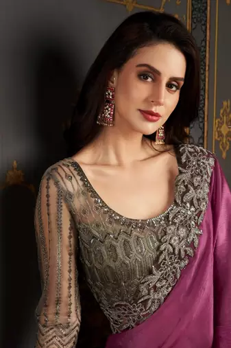 Pink Chiffon Stylish Embellished Saree,Sari Comes With Embroidered Blouse