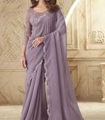 Lavender Georgette Embellished Saree,Sari Comes With Embroidered Blouse