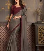 Grey Silk Stylish Embellished Saree,Sari Comes With Embroidered Blouse