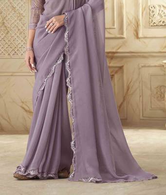 Lavender Georgette Embellished Saree,Sari Comes With Embroidered Blouse 3