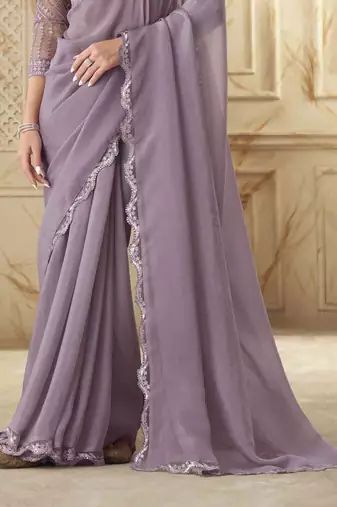 Lavender Georgette Embellished Saree,Sari Comes With Embroidered Blouse