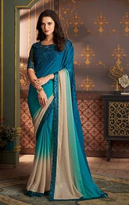Blue Silk Stylish Embellished Saree,Sari Comes With Embroidered Blouse 1