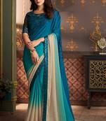 Blue Silk Stylish Embellished Saree,Sari Comes With Embroidered Blouse