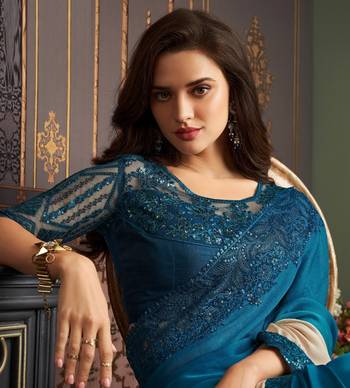 Blue Silk Stylish Embellished Saree,Sari Comes With Embroidered Blouse 2