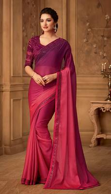 Pink Silk Chiffon Stylish Embellished Saree,Sari Comes With Embroidered Blouse 1