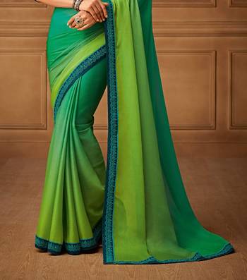 Green Silk Chiffon Stylish Embellished Saree,Sari Comes With Embroidered Blouse 3