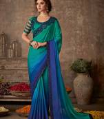 Blue Silk Chiffon Stylish Embellished Saree,Sari Comes With Embroidered Blouse